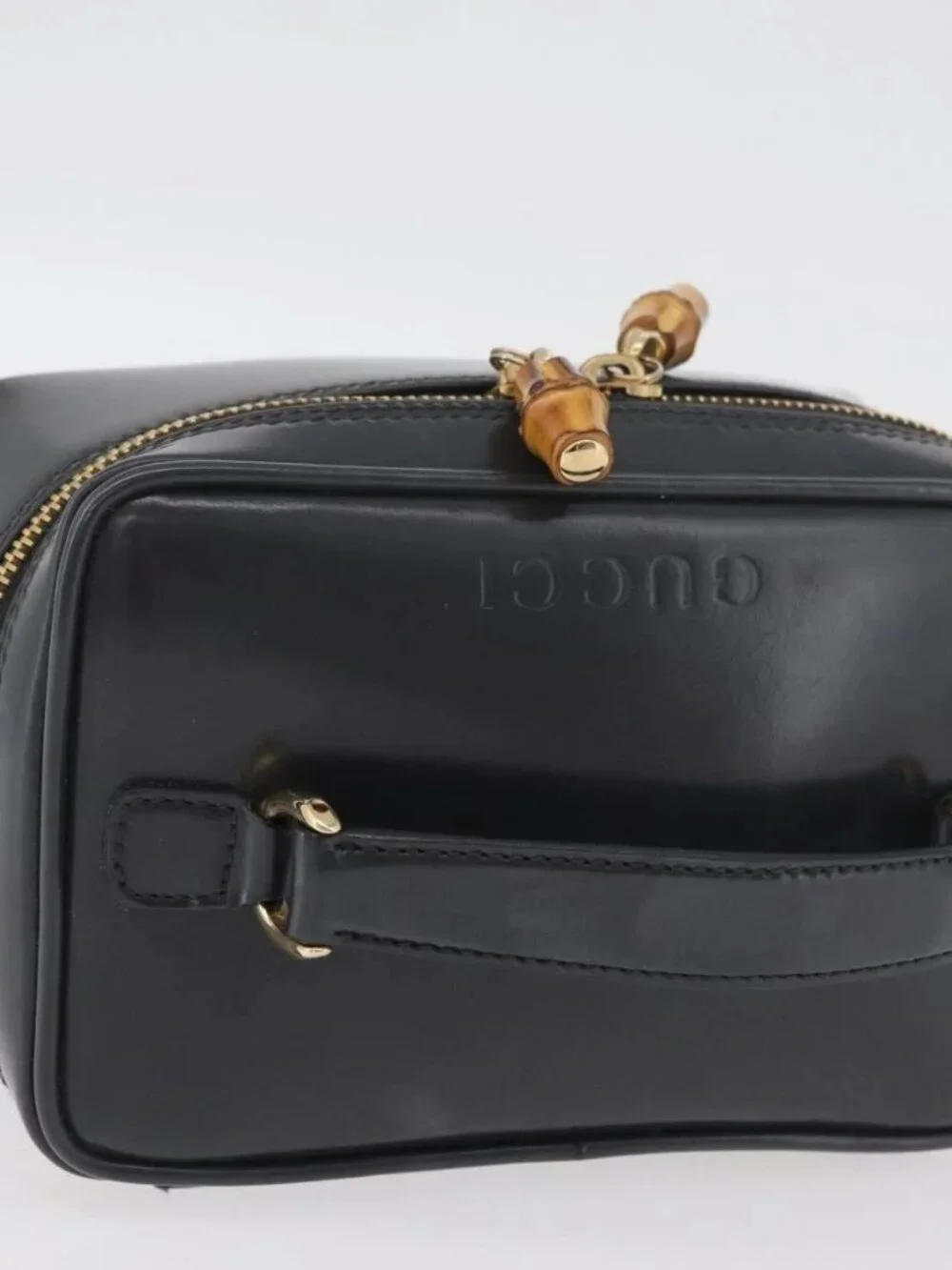 GUCCI Bamboo Vanity Hand Bag Patent leather Gray Gold 032 1705 0151 Auth